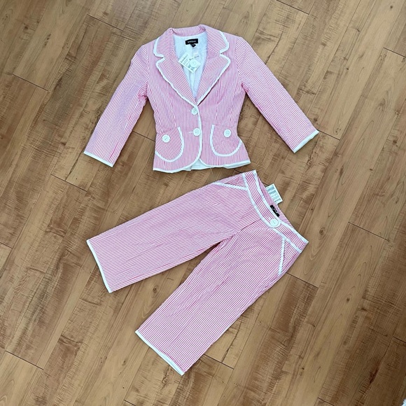 bebe Jackets & Blazers - Rare Vintage Pink and White Striped Blazer and Low Rise Capri Pants Set Size 2